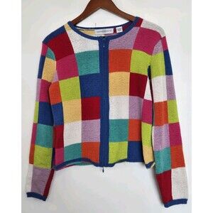 VTG Marisa Christina Cardigan Sweater Womens M 100% Wool Multi-Colored Artsy
